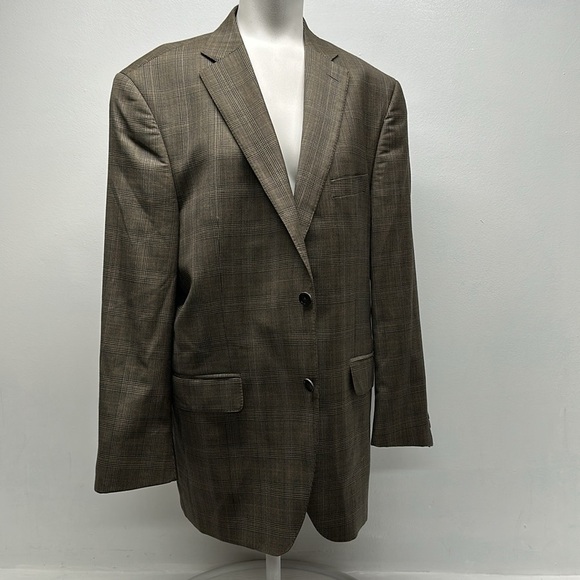 Peter Millar Suit Jacket Blazer Sports Coat Plaid Wool Tan Brown Mens Size 42R - Picture 1 of 11